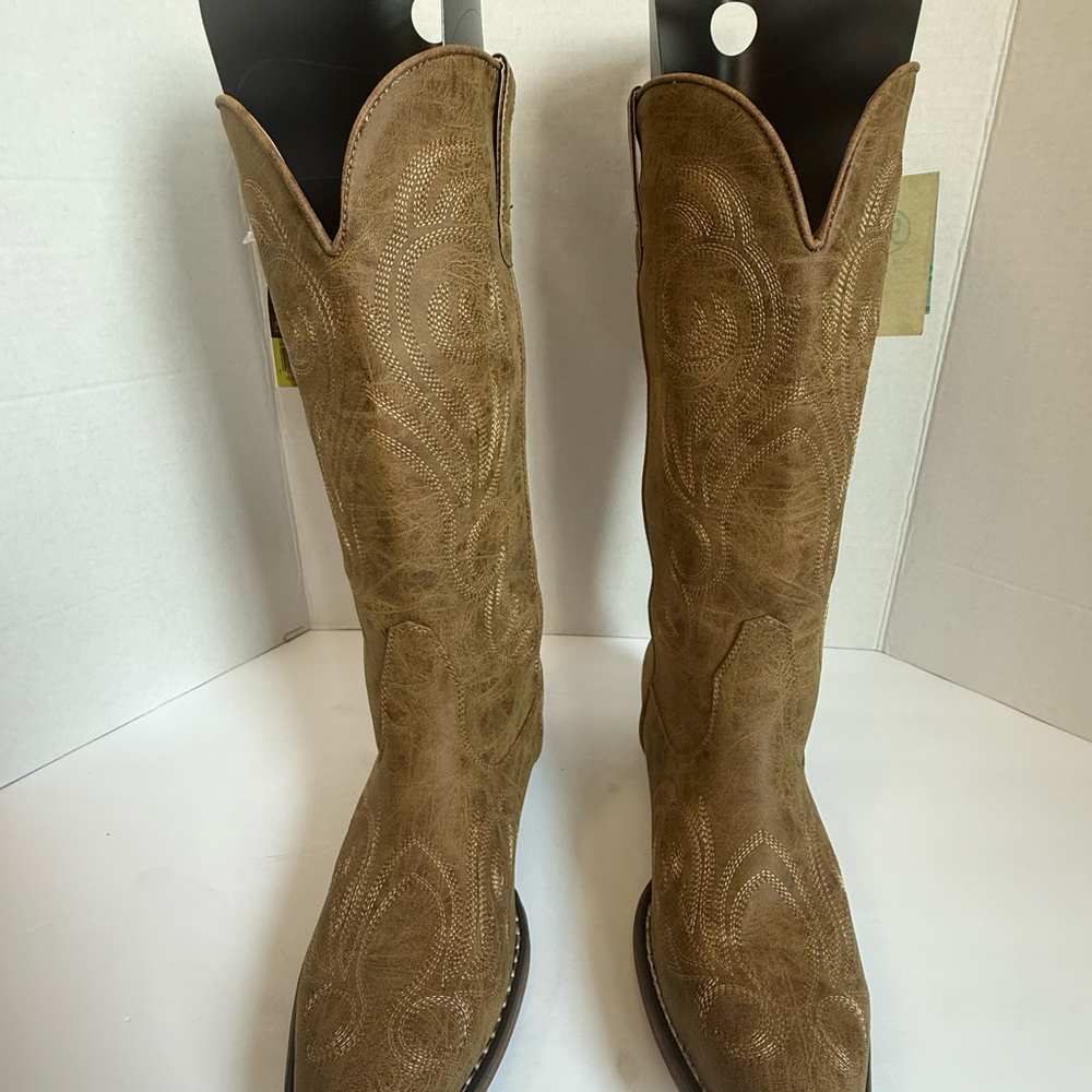 Roper Riley Women’s Cowboy Boots 10.5 Tan Embroidered Snip Toe Western